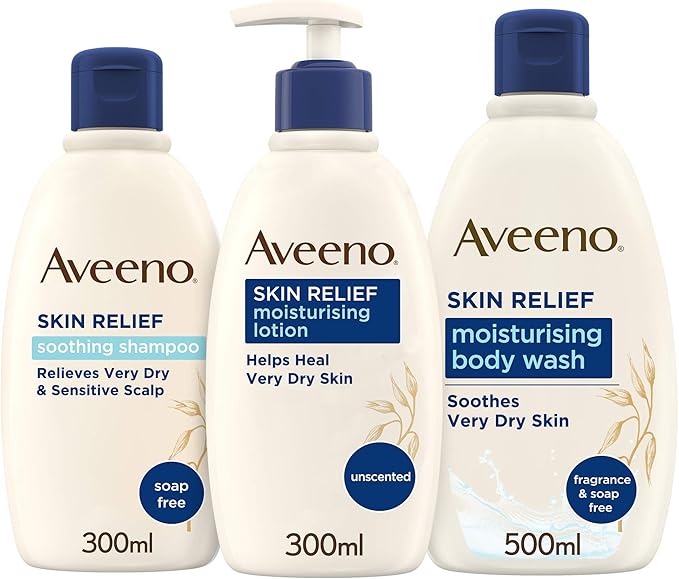 Aveeno Skin Relief Regime Bundle Body Wash Body Lotion and Shampoo for Sensitive Very Dry Skin and Scalp, Blue, 3 count - Image 2